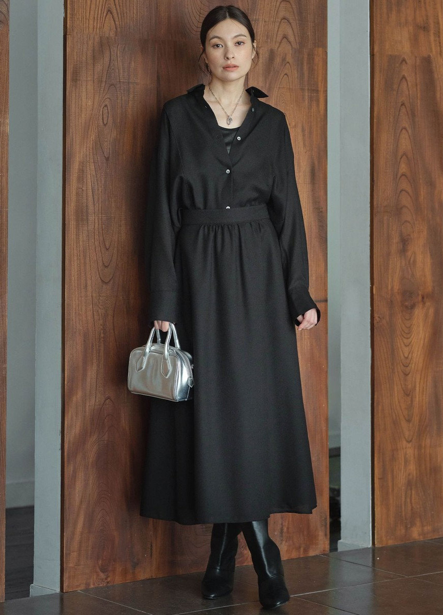 拚紗抽褶飄逸長裙